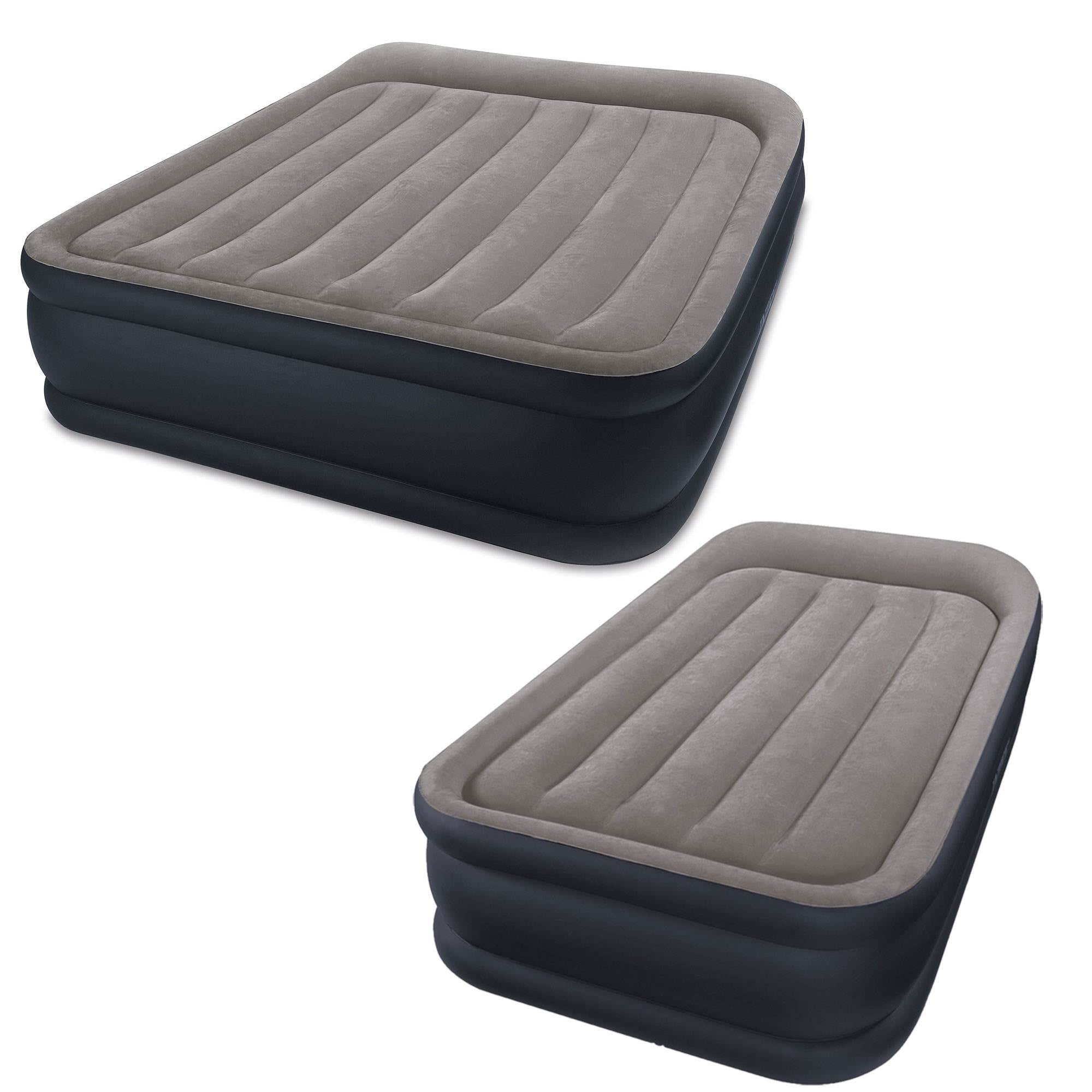 Intex Deluxe Raised Pillow Rest Air Bed with Built-In Air Pump, Queen + Twin