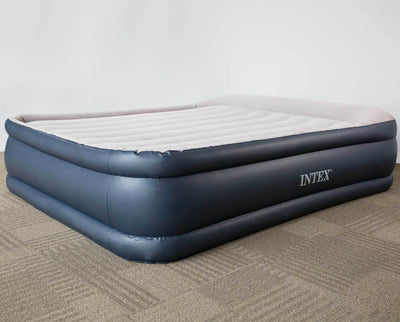Intex Deluxe Raised Pillow Rest Air Bed with Built-In Air Pump, Queen + Twin