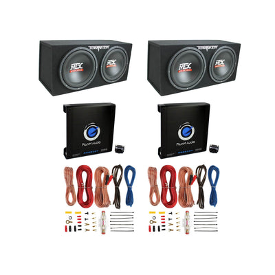 MTX Car Subwoofer Box, Planet Audio Amplifier, Soundstorm Wiring Kit (2 Pack)