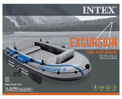 Intex Excursion Inflatable Rafting Fishing 4 Person Boat w/ Oars & Pump (3 Pack)