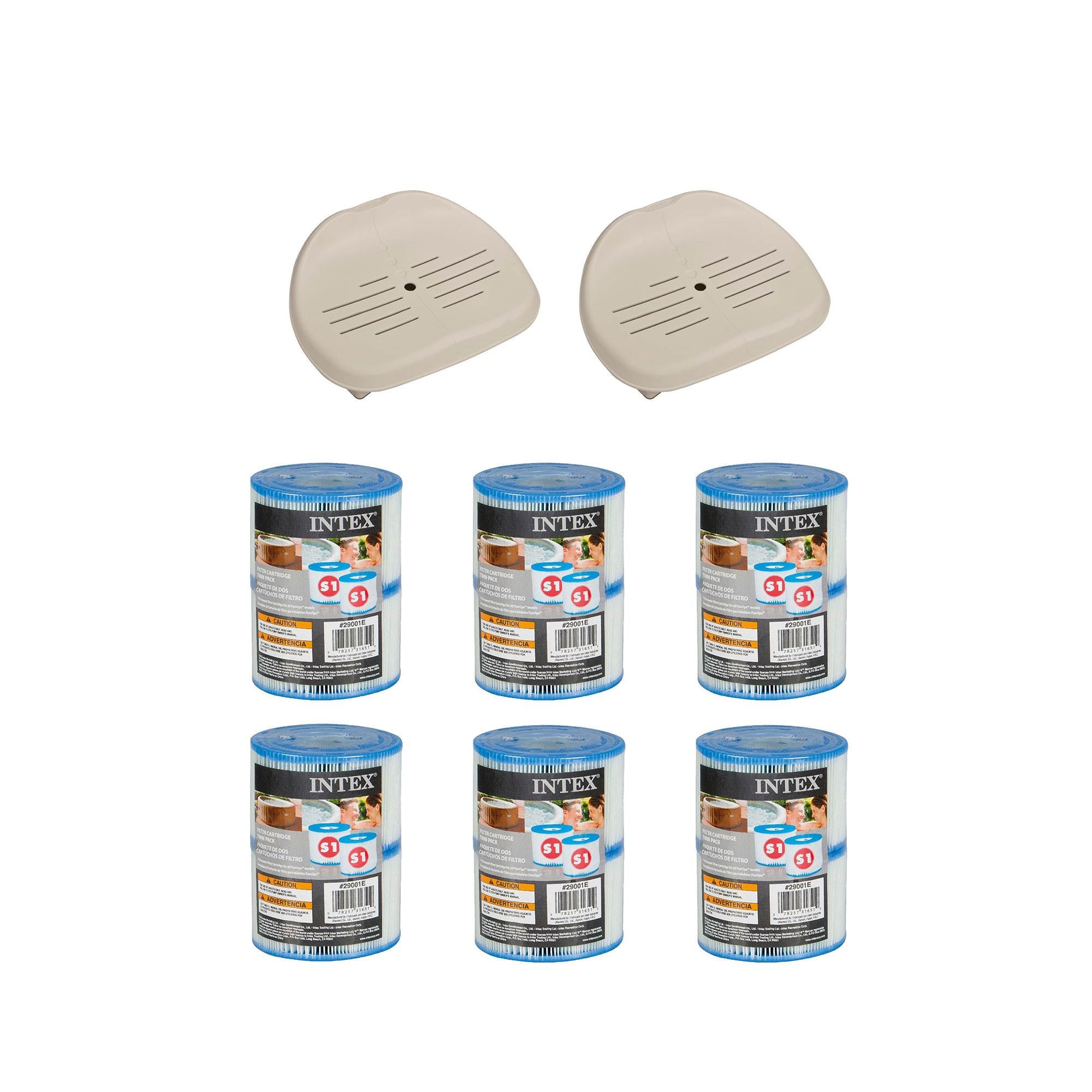 Intex Removable Hot Tub Seat (2 Pack) & Filter Replacement Cartridges (6 Pack) - VMInnovations