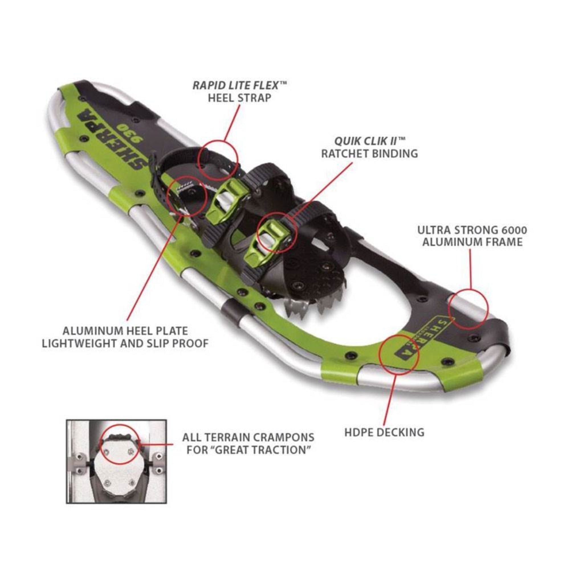 Yukon Charlie's Sherpa 9" x 30" Hiking Snowshoe Kit w/ Poles & Bag, Green (Used)