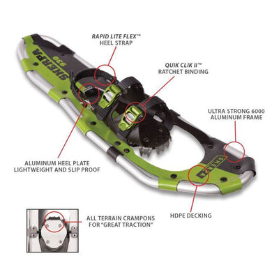 Yukon Charlie's Sherpa 8" x 25" Hiking Snowshoe Kit w/ Poles & Bag, Green