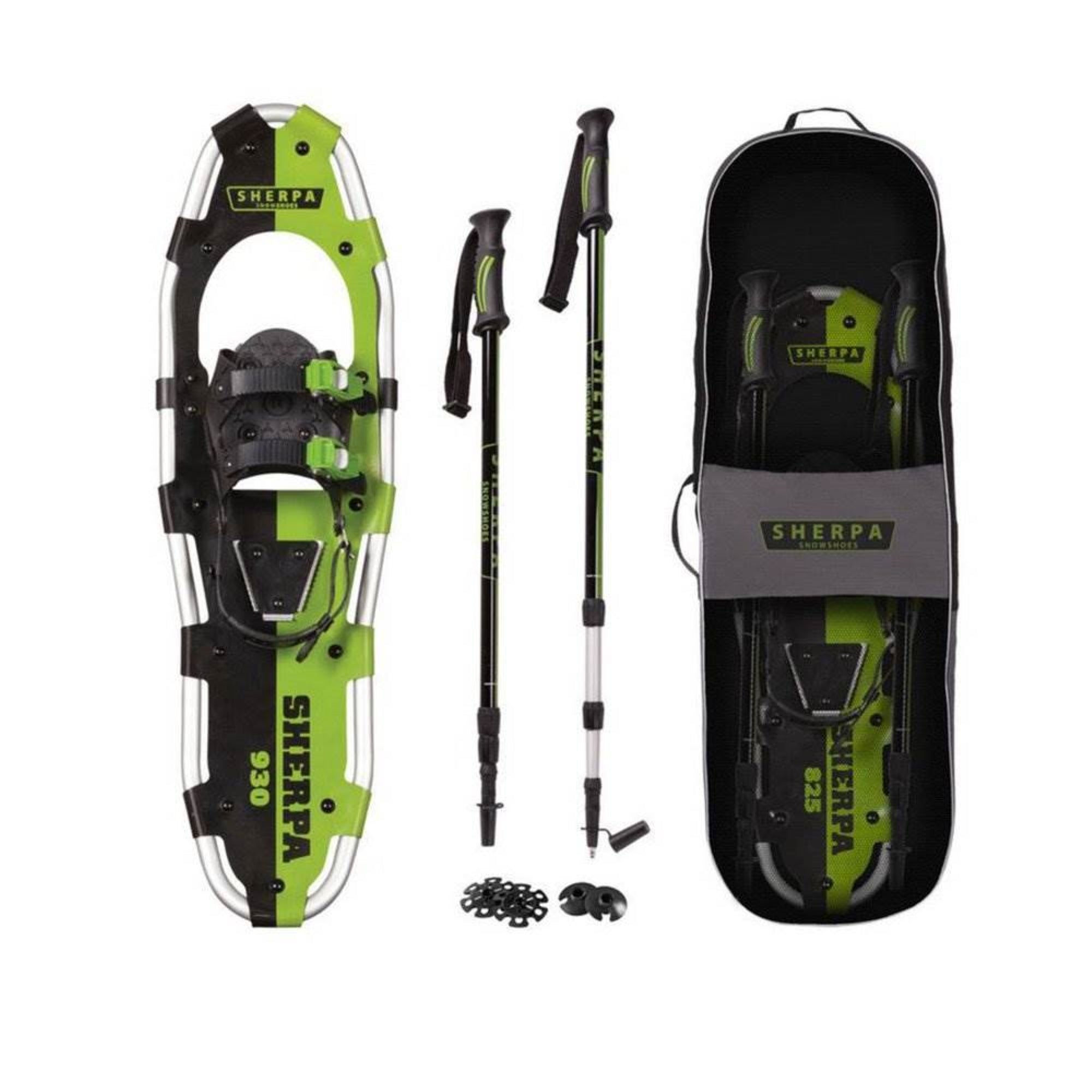 Yukon Charlie's Sherpa 9" x 30" Hiking Snowshoe Kit w/ Poles & Bag, Green (Used)