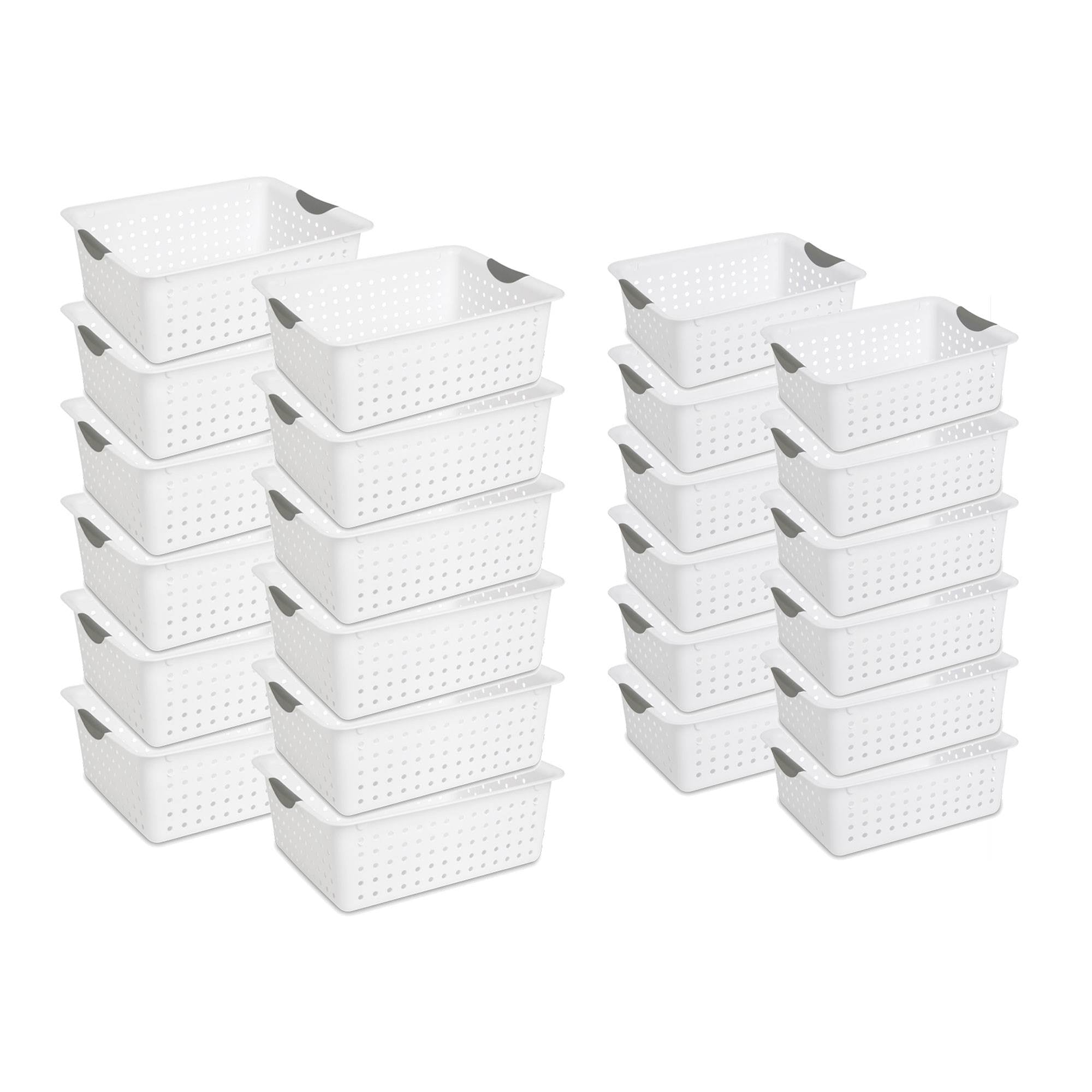 Sterilite Ultra Plastic Storage Bin Baskets with Handles, 12 Large, 12 Medium