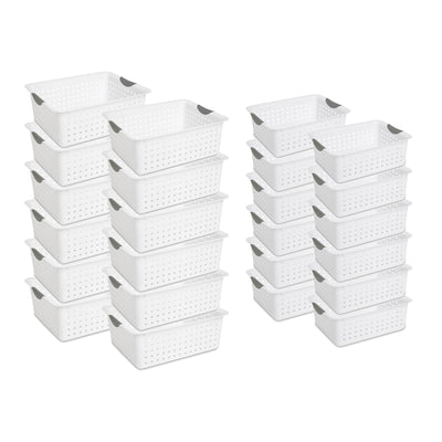 Sterilite Ultra Plastic Storage Bin Baskets with Handles, 12 Large, 12 Medium