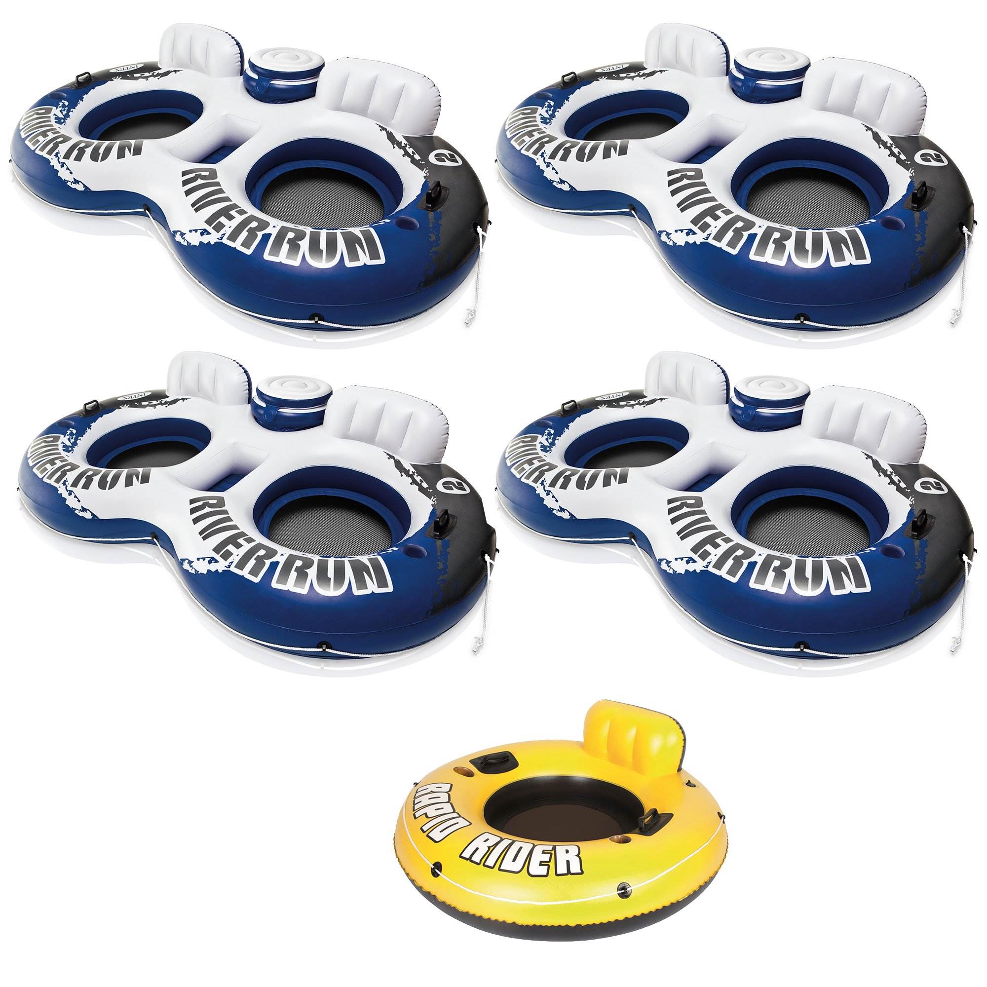 Intex River Run II Inflatable 2 Person Tube w/ Cooler (4 Pack) + Single Tube