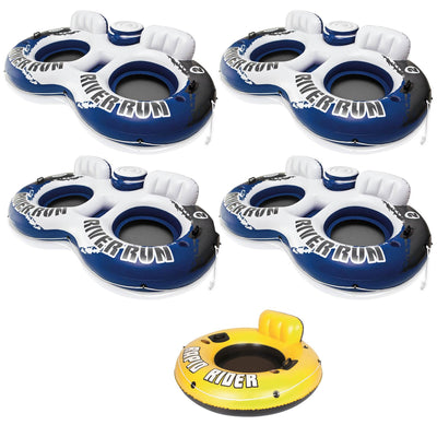 Intex River Run II Inflatable 2 Person Tube w/ Cooler (4 Pack) + Single Tube