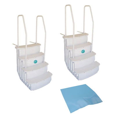 Main Access iStep Above Ground Swimming Pool Deck Step Ladders (2 Pack) + Mat