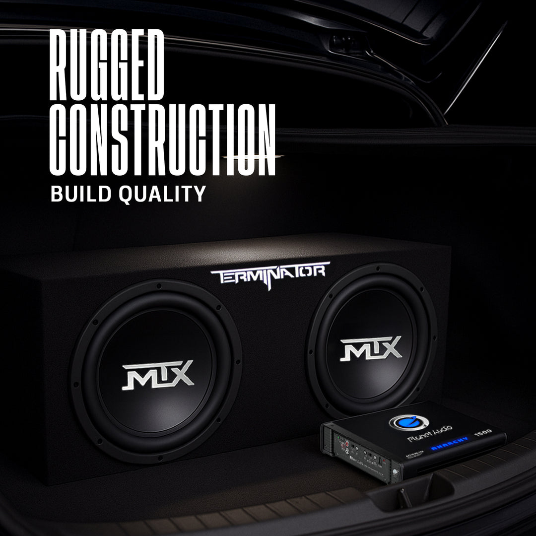 MTX 12" Dual Subwoofer Enclosure, Planet Audio Amplifier, 2 Soundstorm Wire Kits