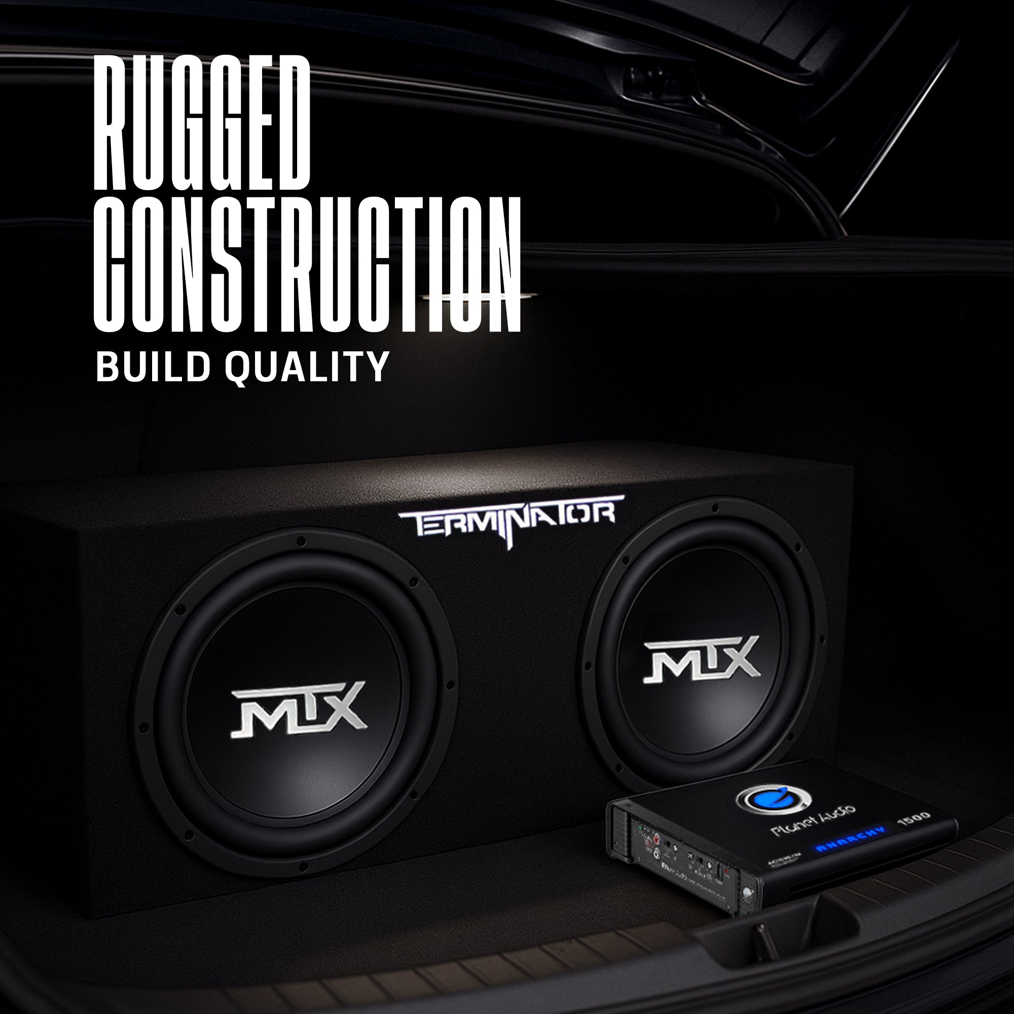 MTX 12" Dual Subwoofer Enclosure, Planet Audio Amplifier, 2 Soundstorm Wire Kits - VMInnovations