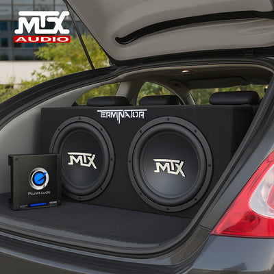 MTX 12" Dual Subwoofer Enclosure, Planet Audio Amplifier, 2 Soundstorm Wire Kits - VMInnovations