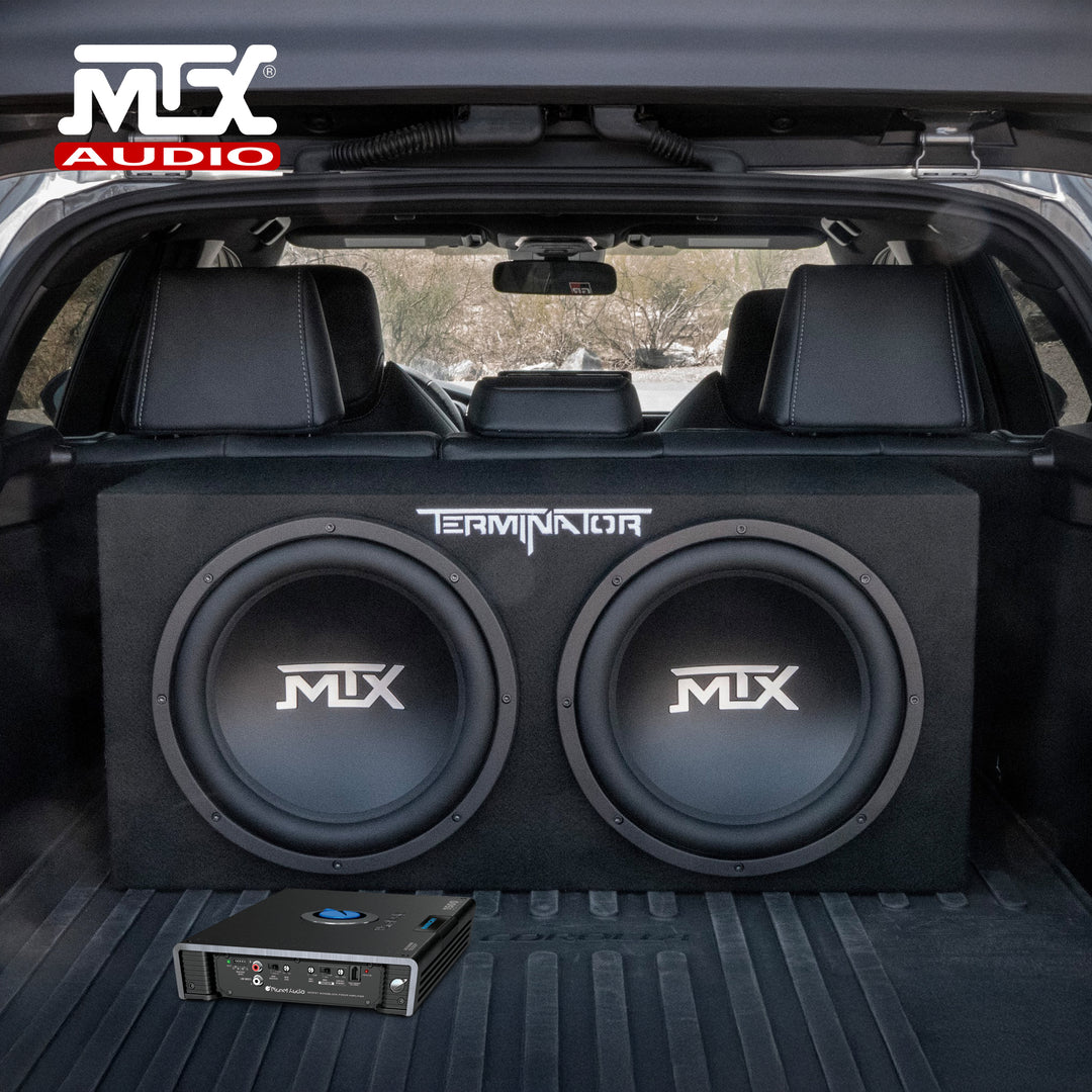 MTX 12" Dual Subwoofer Enclosure, Planet Audio Amplifier, 2 Soundstorm Wire Kits