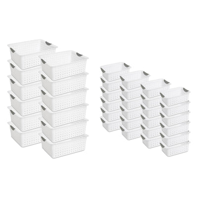 Sterilite Multi-Size Plastic Storage Basket Bin Set w Handles, White (36 Pieces)