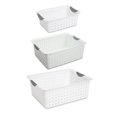 Sterilite Set of Ultra Plastic Storage Baskets, 12 Small, 12 Medium, and 6 Large