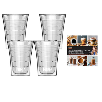 Ninja 14Oz Double Insulated Cup for Coffee Bar Drinks (4 Pack) + 100-Recipe Book