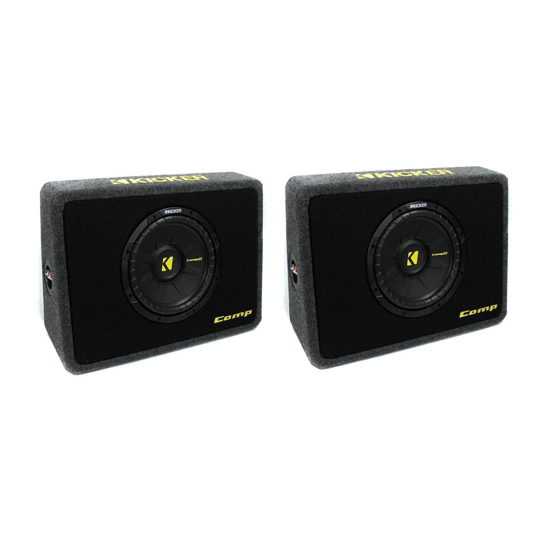 Kicker TCompS 600W Thin Mount Subwoofer & Box (2 Pack) (Certified Refurbished)