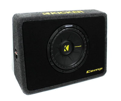 Kicker TCompS 600W Thin Mount Subwoofer & Box (2 Pack) (Certified Refurbished)