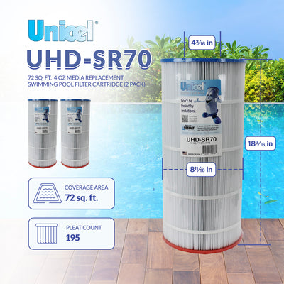 Unicel UHD-SR70 72 Sq Ft 4 Oz Media Pool Filter Cartridge, 195 Pleats (2 Pack) - VMInnovations