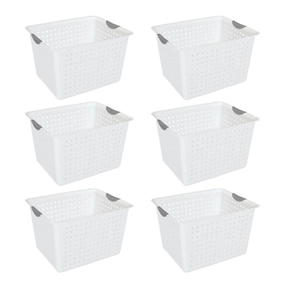 Sterilite Set of Ultra Plastic Storage Bin Baskets w/ Handles, 12 Large, 6 Deep