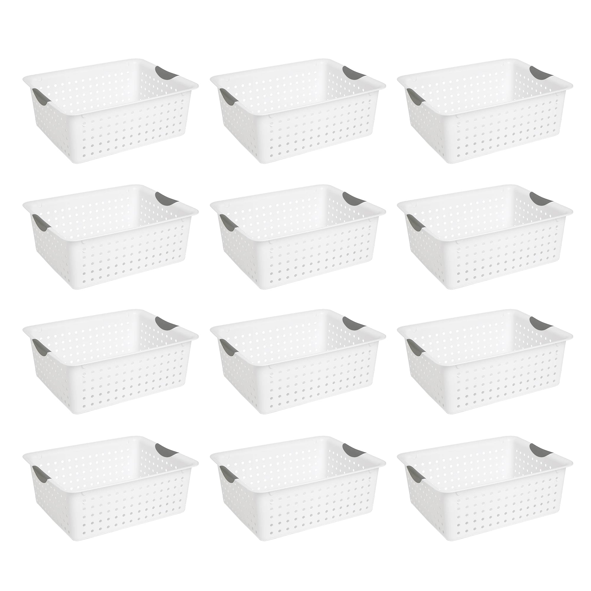 Sterilite Set of Ultra Plastic Storage Bin Baskets w/ Handles, 12 Large, 6 Deep