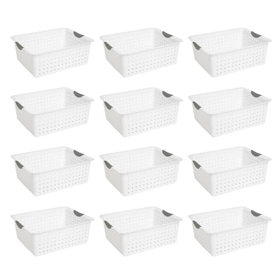 Sterilite Set of Ultra Plastic Storage Bin Baskets w/ Handles, 12 Large, 6 Deep