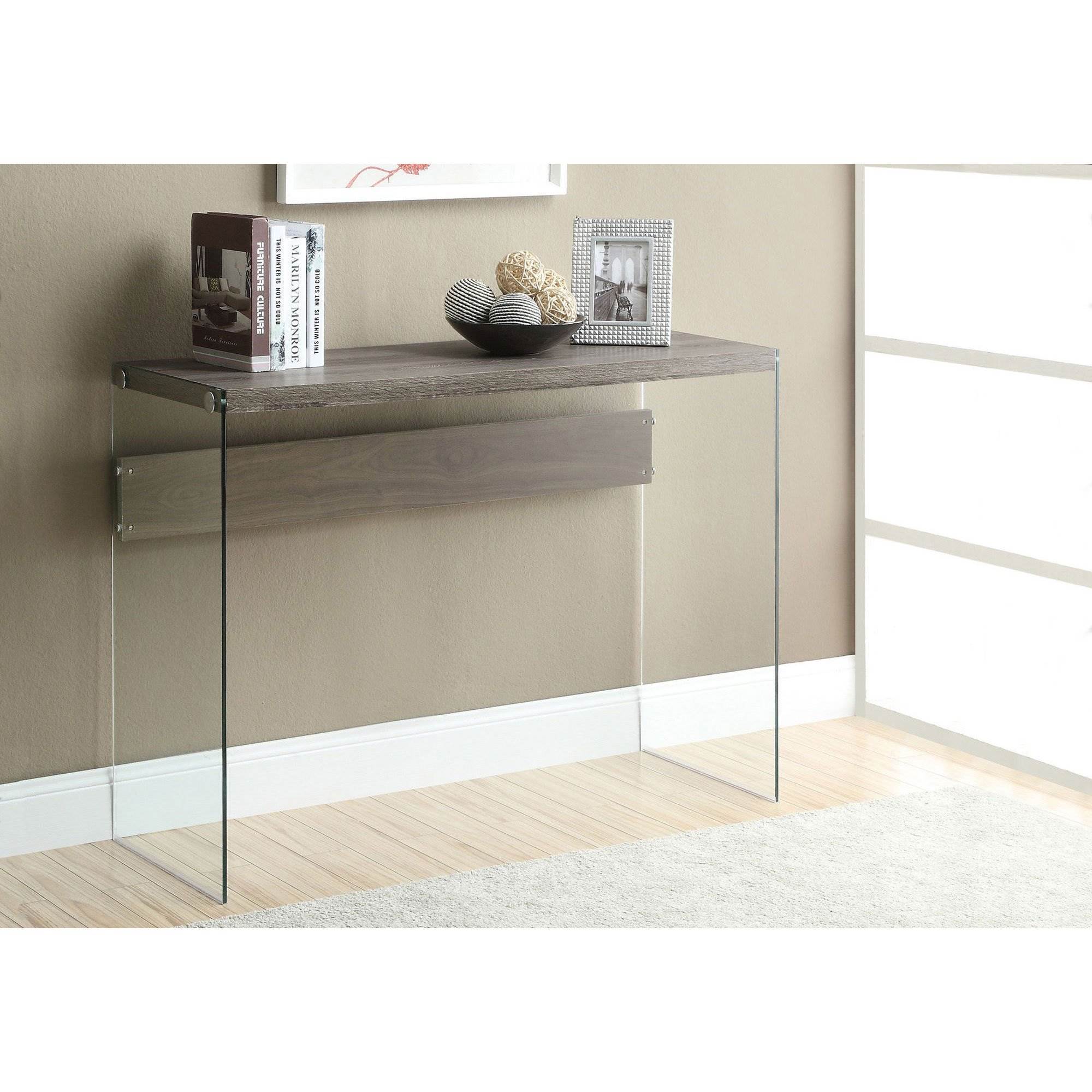 Monarch Specialties Contemporary Tempered Glass Accent Table, Taupe (2 Pack)
