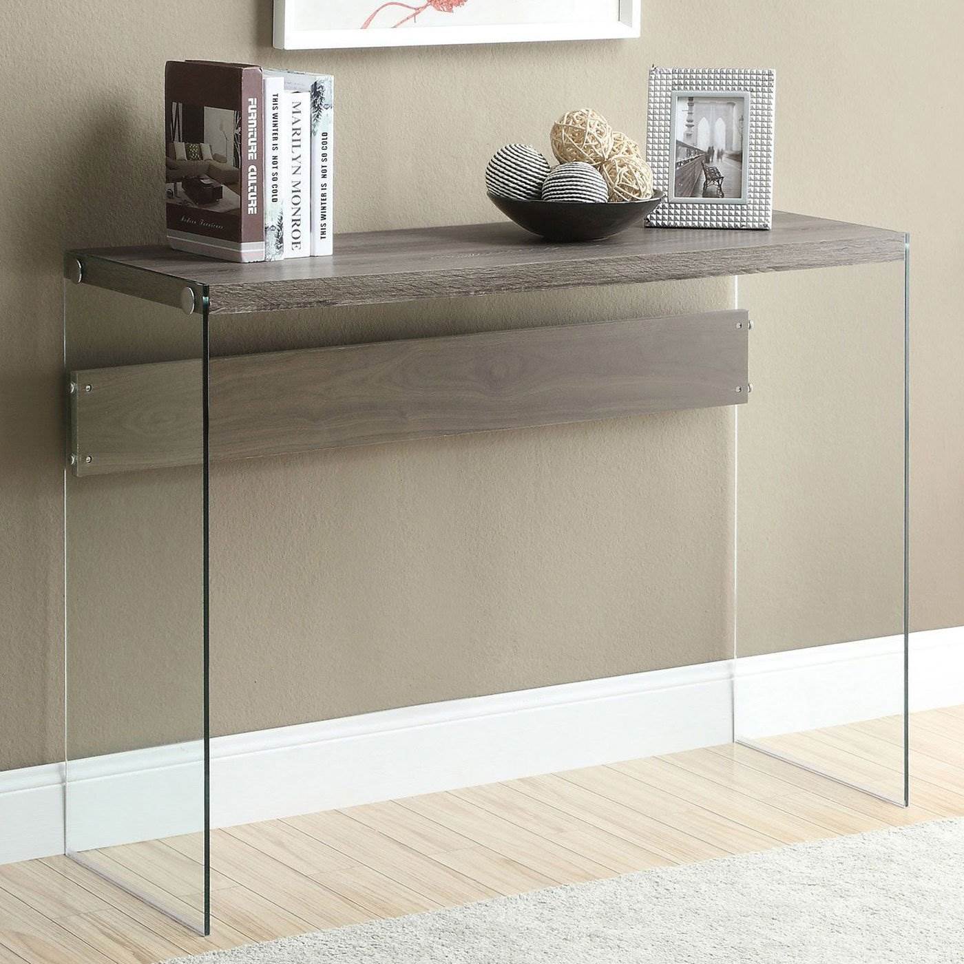 Monarch Specialties Contemporary Tempered Glass Accent Table, Taupe (2 Pack)