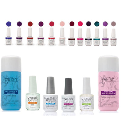 Gelish Basix Care Kit w/ Remover & Cleanser + 2 Mini Soak Off Gel Polish Sets