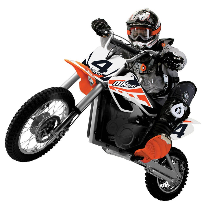 Razor MX650 Dirt Rocket Ride On Electric Motocross Dirt Bike, 1 Orange & 1 Black