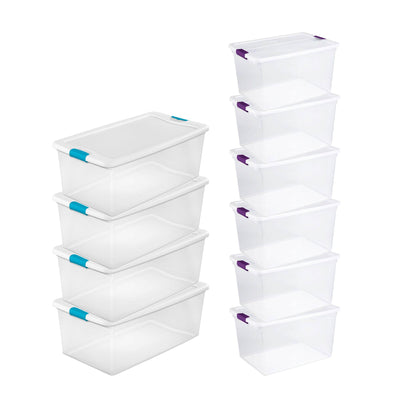 Sterilite 106 Quart Latch Lid Tote, 4 Pack, and 66 Quart Latch Lid Tote, 6 Pack - VMInnovations
