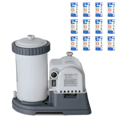Intex Krystal Clear 28633EG Pool Pump + Type B Replacement Cartridge (12 Pack) - VMInnovations