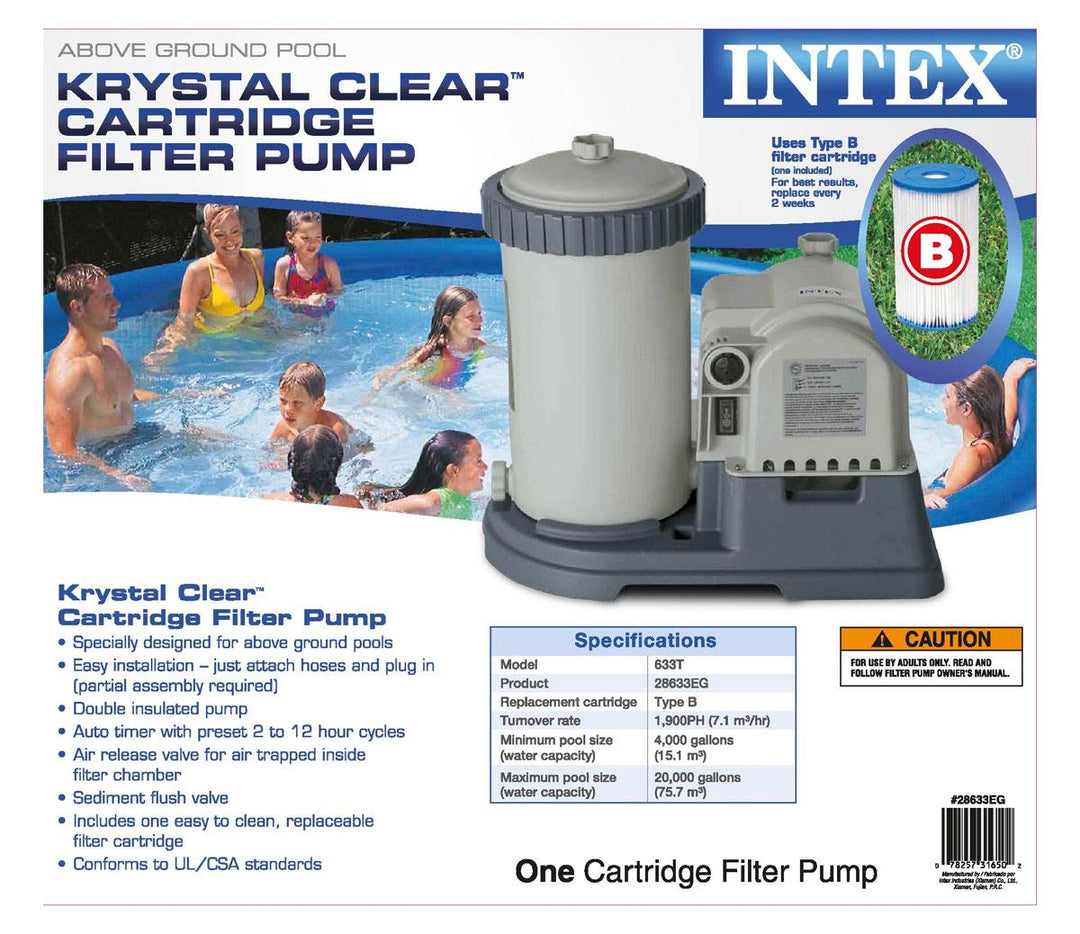 Intex Krystal Clear 28633EG Pool Pump + Type B Replacement Cartridge (12 Pack)