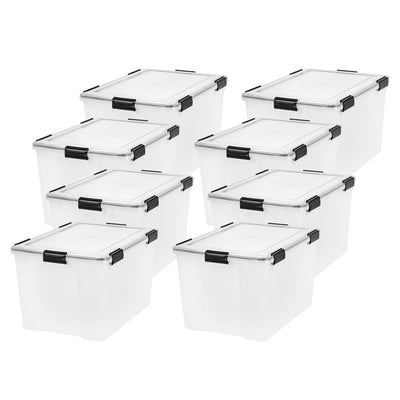 IRIS USA Weathertight 74 Quart Buckle Down Storage Latch Box Container (8 Pack)