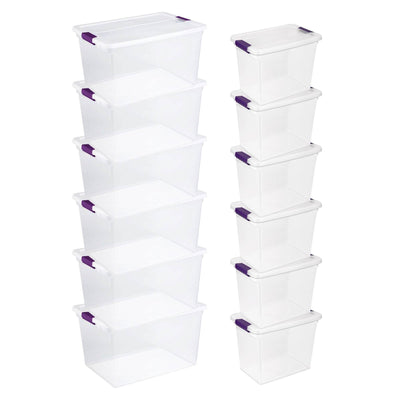 Sterilite 66 Quart Latch Lid Tote, 6 Pack, and 27 Quart Latch Lid Tote, 6 Pack - VMInnovations