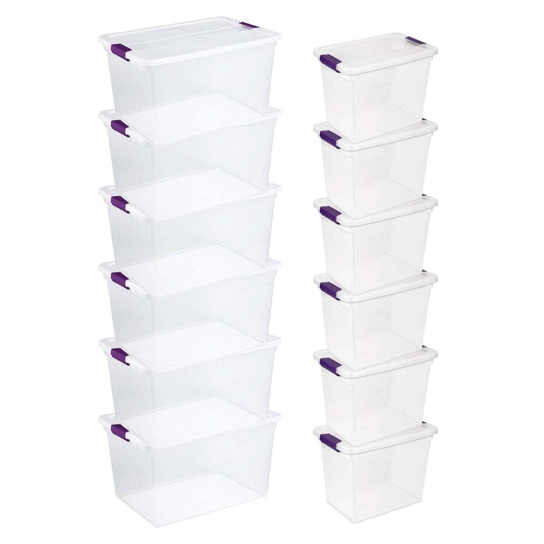 Sterilite 66 Quart Latch Lid Tote, 6 Pack, and 27 Quart Latch Lid Tote, 6 Pack - VMInnovations