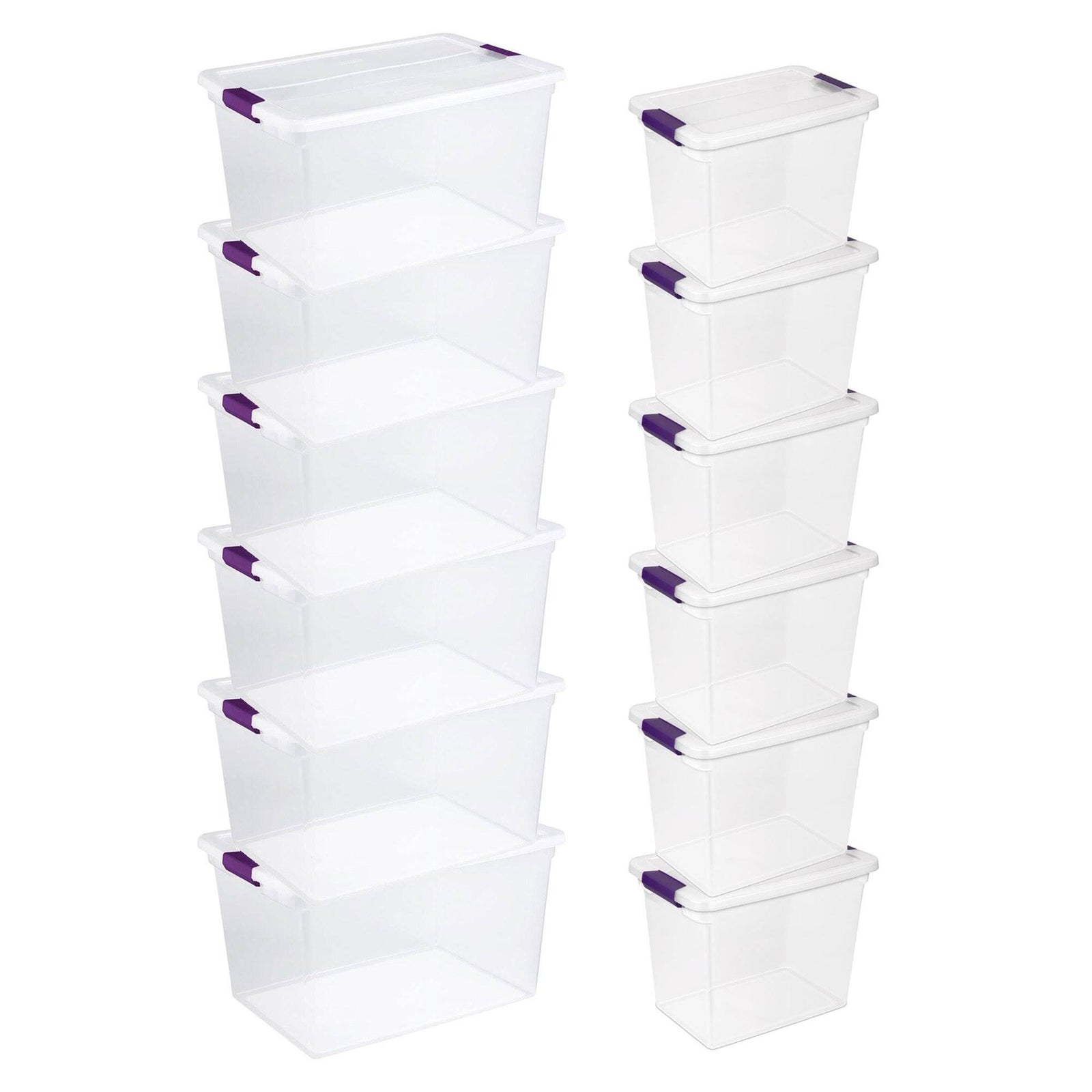 Sterilite 66 Quart Latch Lid Tote, 6 Pack, and 27 Quart Latch Lid Tote, 6 Pack - VMInnovations