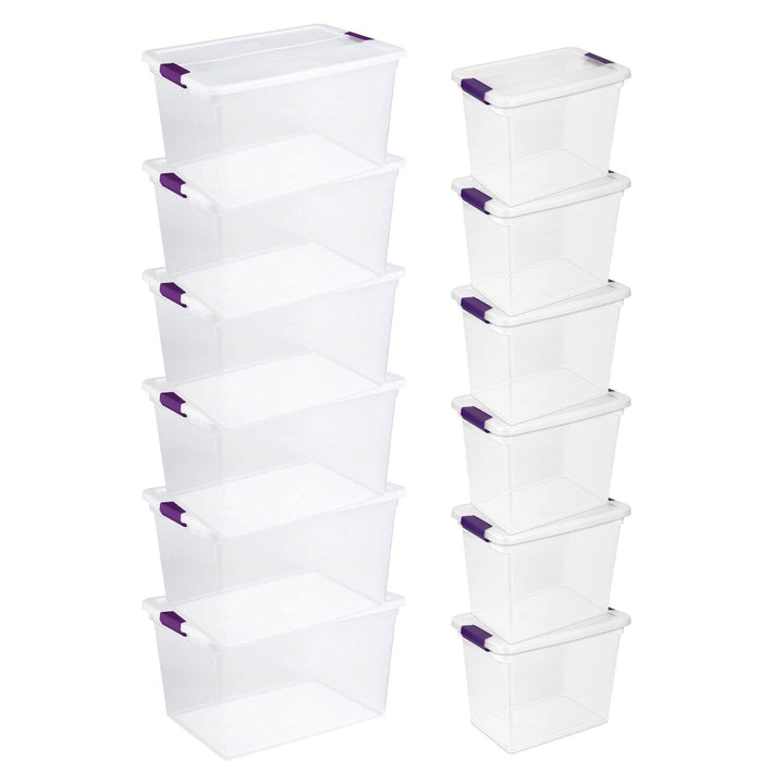 Sterilite 66 Quart Latch Lid Tote, 6 Pack, and 27 Quart Latch Lid Tote, 6 Pack - VMInnovations