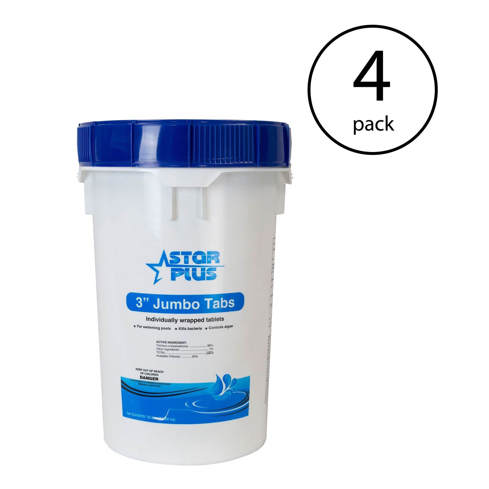 Wrapped Trichlor Jumbo 3 Inch Pool Cleaner Chlorine Tablets, 50 Pounds (4 Pack)