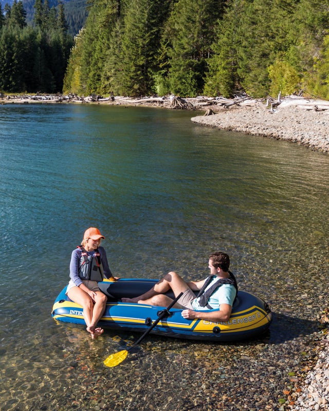 Intex Challenger 2 Inflatable 2 Person Floating Boat Raft Set w/ Oars & Air Pump