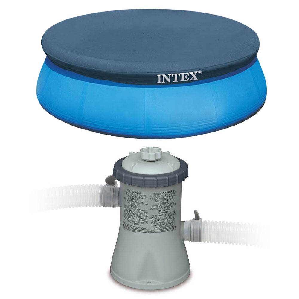 Intex 330 GPH Easy Set Pool Cartridge Filter Pump w/ GFCI + 8 Foot Pool Cover - VMInnovations