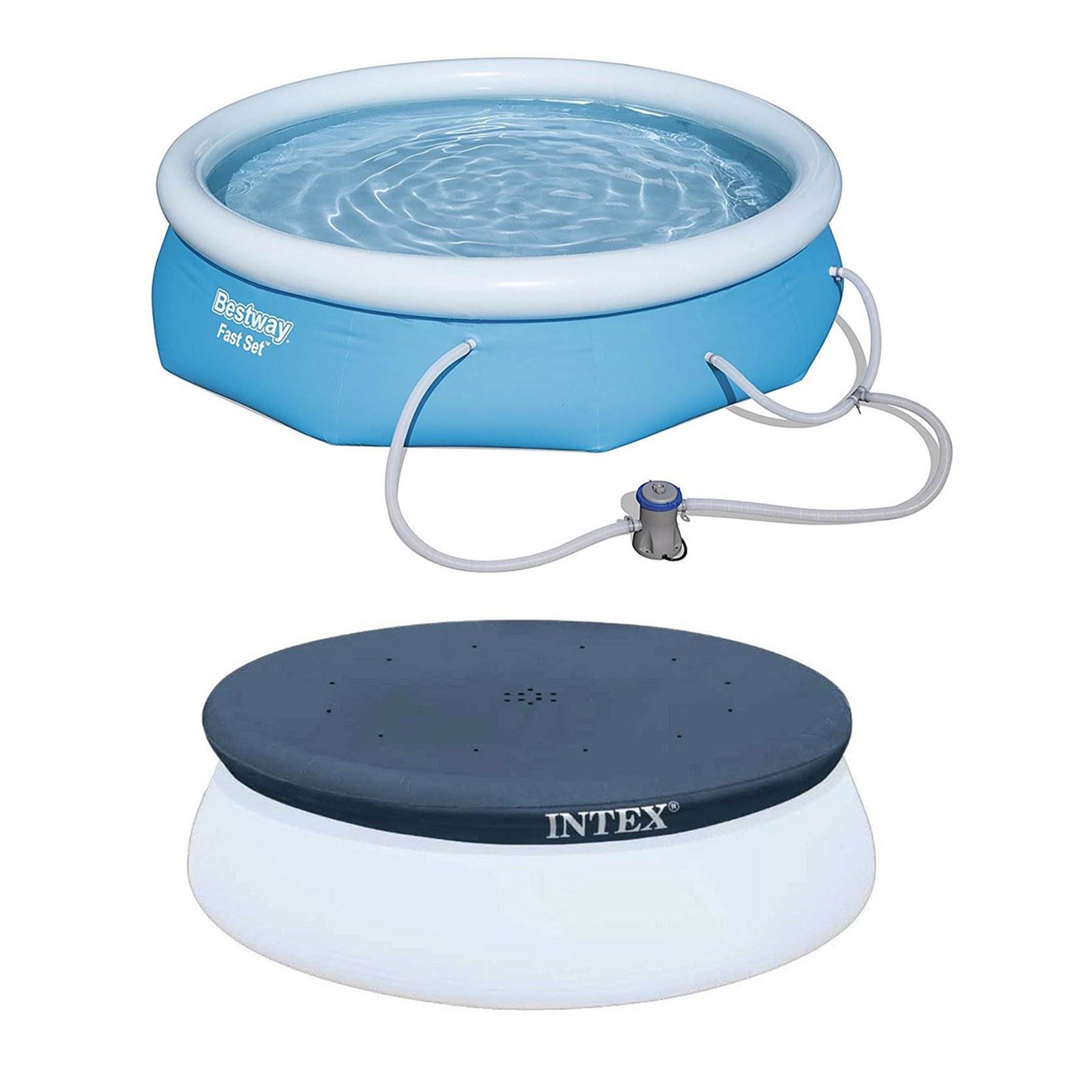 Bestway 10 Foot x 30 Inch Above Ground Pool System and Intex Round Pool Cover - VMInnovations