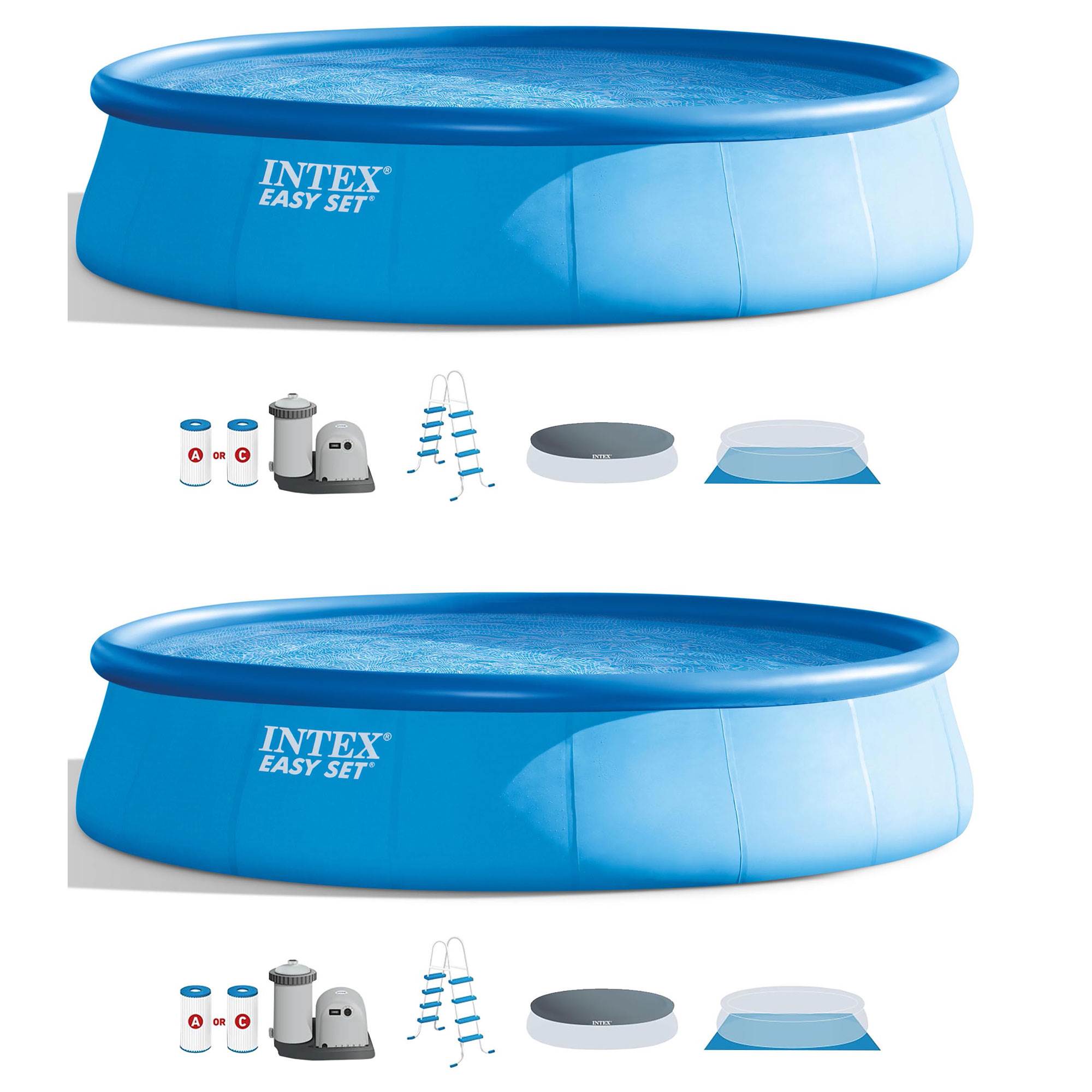 Intex 18ft x 48in Easy Set Above Ground Swimming Pool w/ Ladder & Pump (2 Pack)