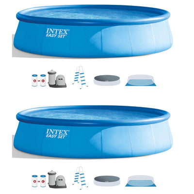 Intex 18ft x 48in Easy Set Above Ground Swimming Pool w/ Ladder & Pump (2 Pack)