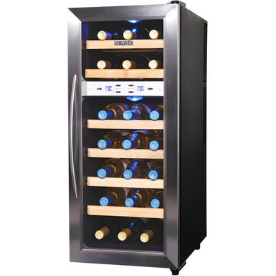 NewAir AW-211ED Dual Zone Stainless Steel 21 Bottle Vertical Wine Cooler, Silver