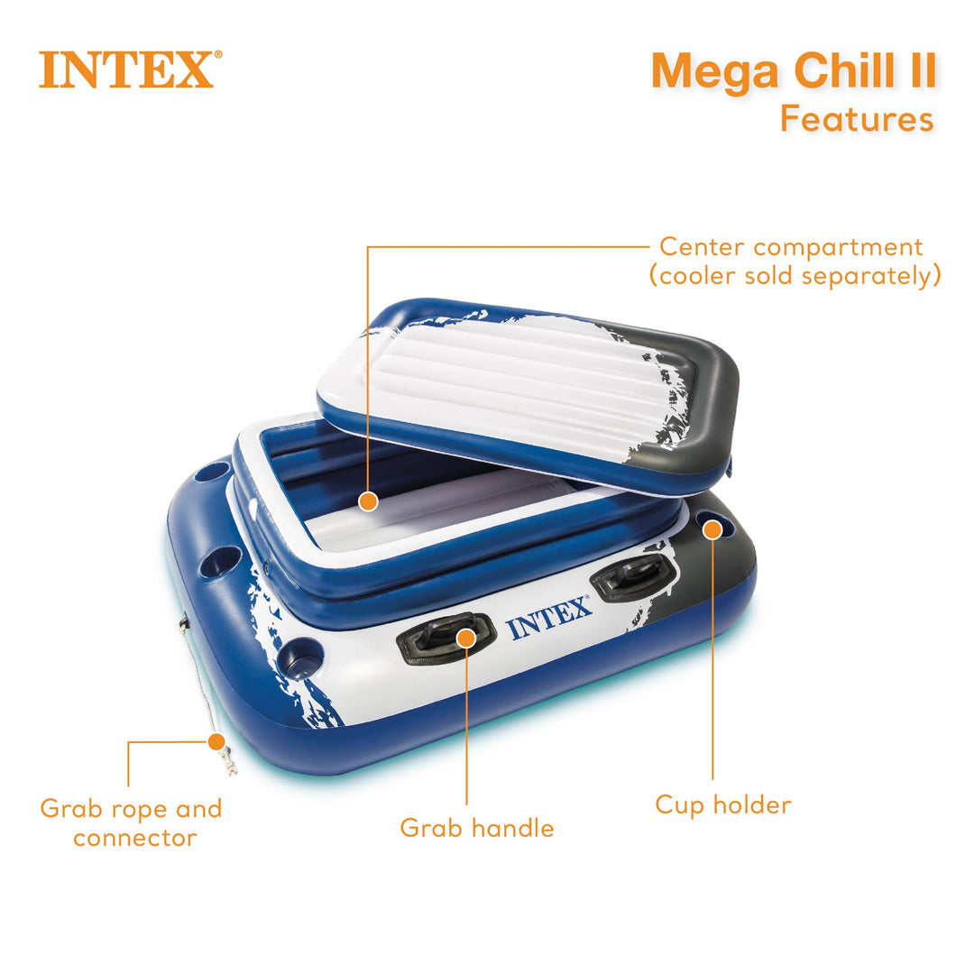 Intex Inflatable Mega Chill II 72 Can Cooler Float + River Run I Float (4 Pack)