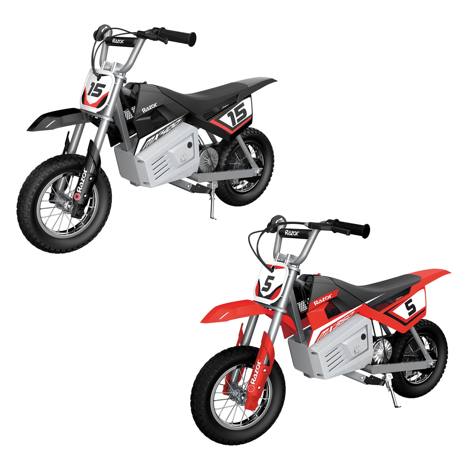 Razor Dirt Rocket Kid Electric Motorcycle Dirt Bike, 1 Black MX400 & 1Red MX350 - VMInnovations