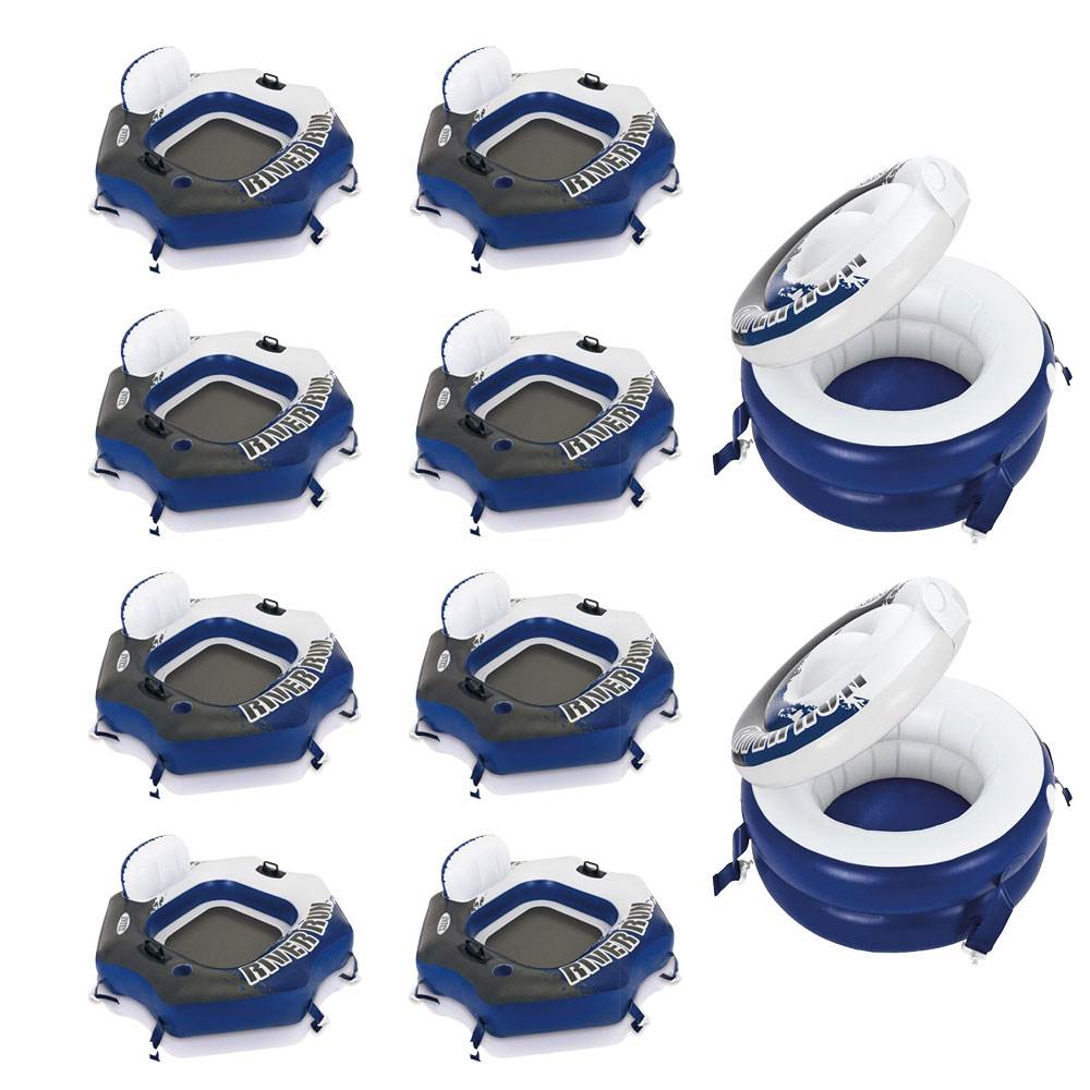 Intex River Run Connect Lounge Inflatable Tube (8 Pack) + Cooler w/ Lid (2 Pack)