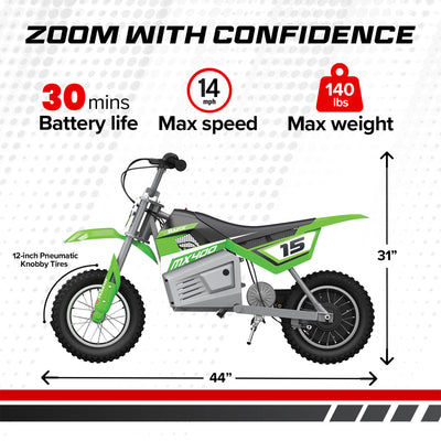 Razor MX400 Dirt Rocket Electric Motocross Motorcycle Bikes, 1 White & 1 Green