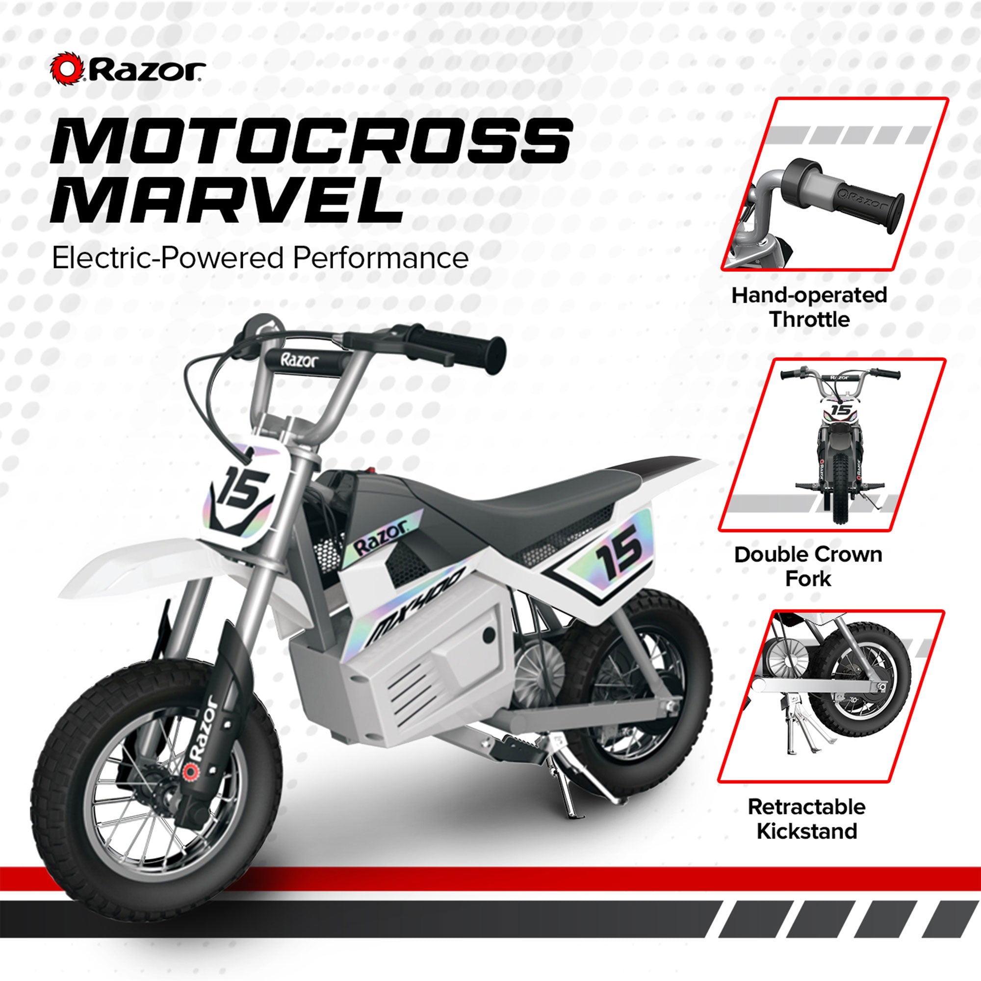 Razor MX400 Dirt Rocket Electric Motocross Motorcycle Bikes, 1 White & 1 Green - VMInnovations